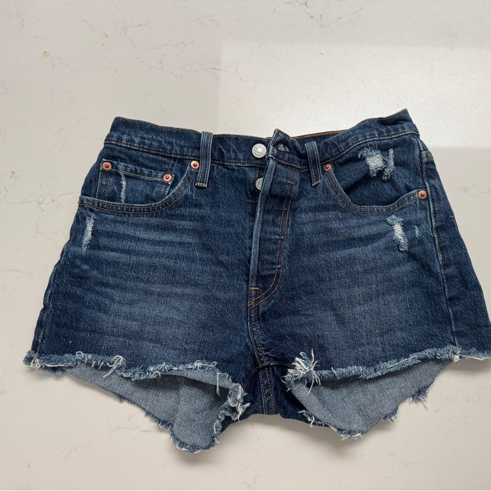 Levi's Blue Jean Shorts Distressed Frayed Hem